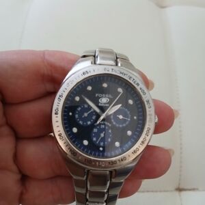 Fossil Silver Chronograph with Blue Dial